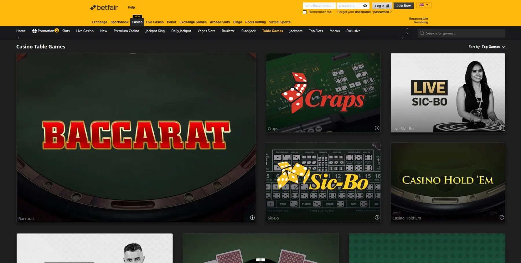betfair table games stalo žaidimai sic bo bakara baccarat craps casino holdem pokeris