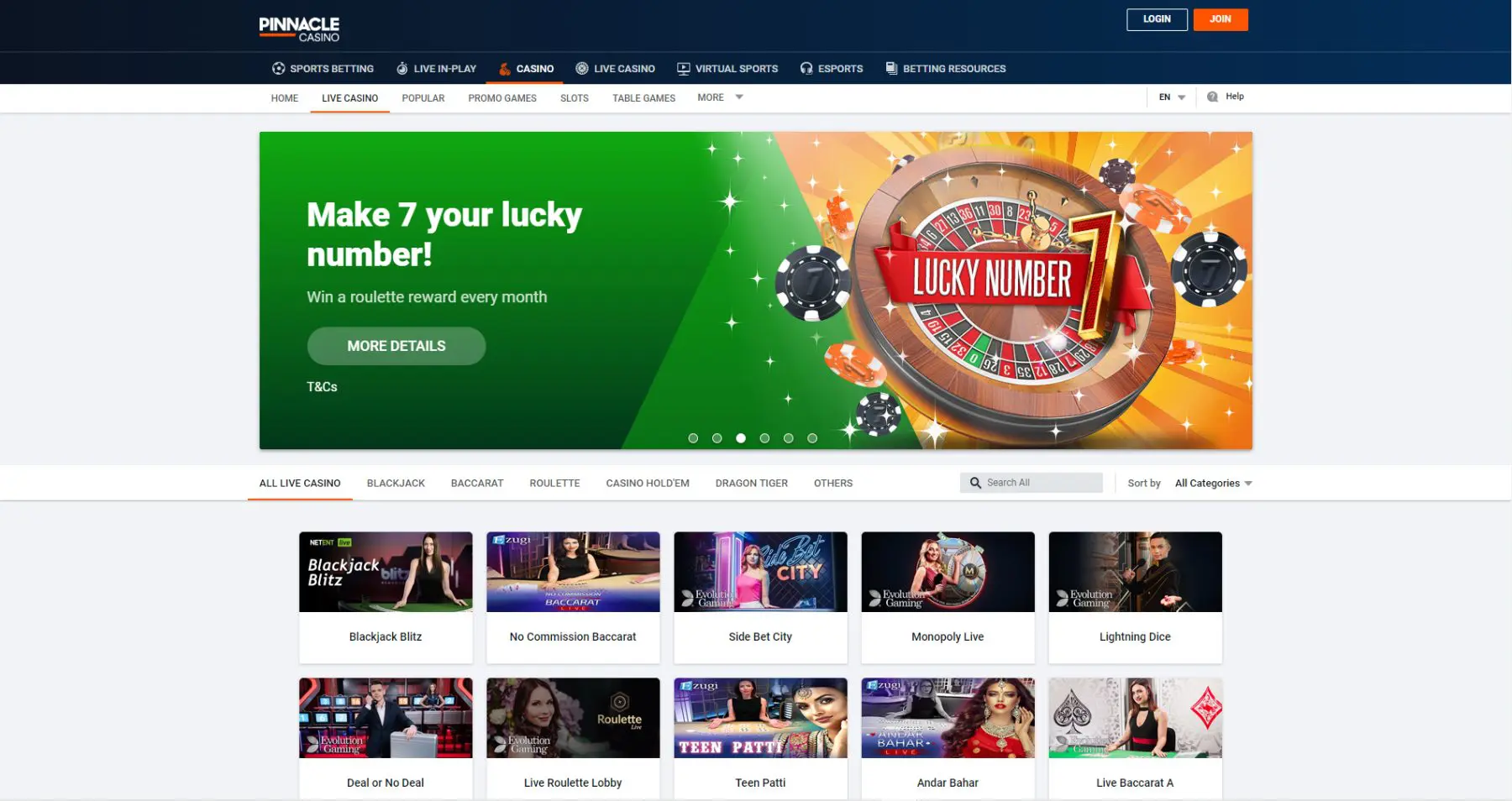 pinnacle live casino - blackjack roulette baccarat