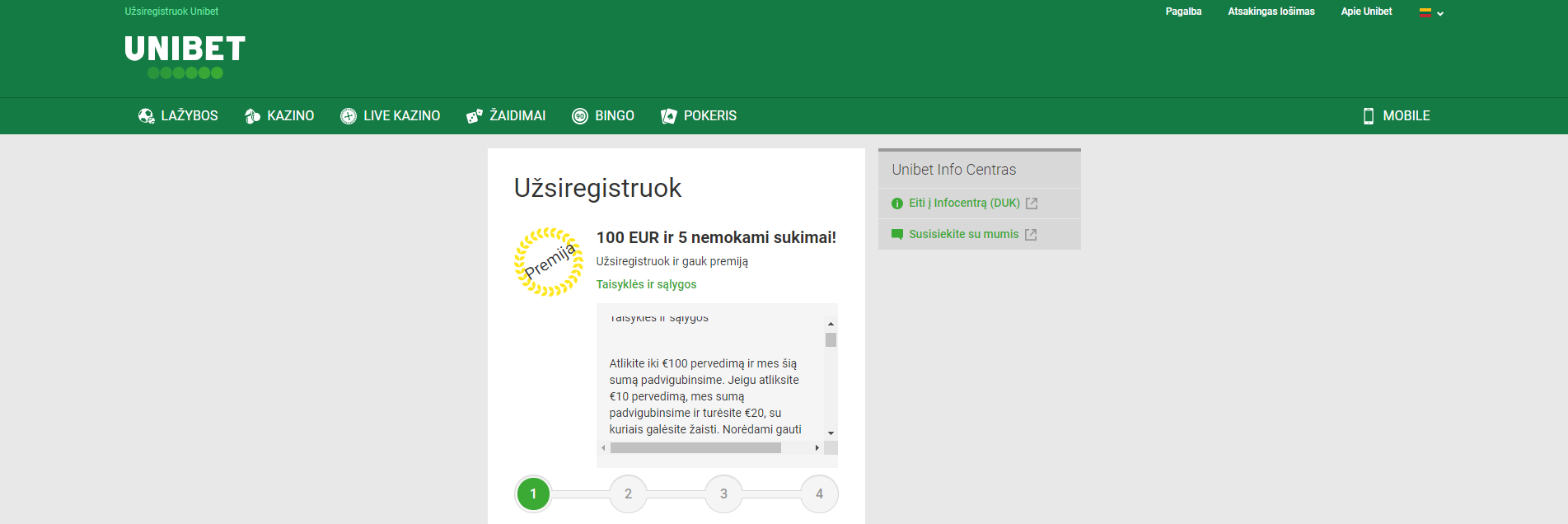 unibet casino bonus premija 100€