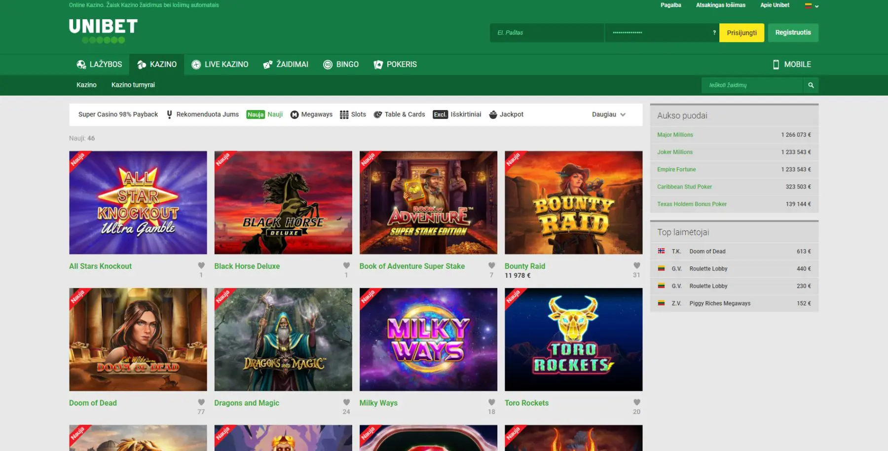 unibet slots lošimo automatai all stars knockout toro rockets milky ways adventure