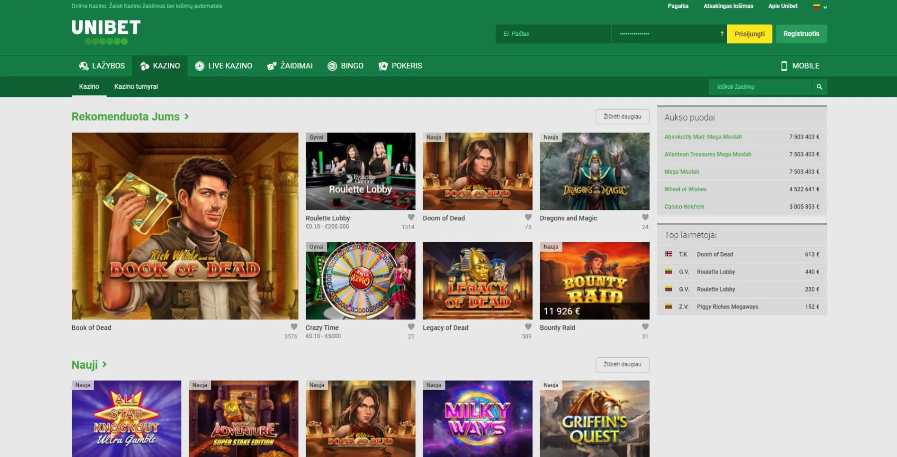 unibet casino žaidimai bookf of dead roulette doom of dead bounty raid milky ways