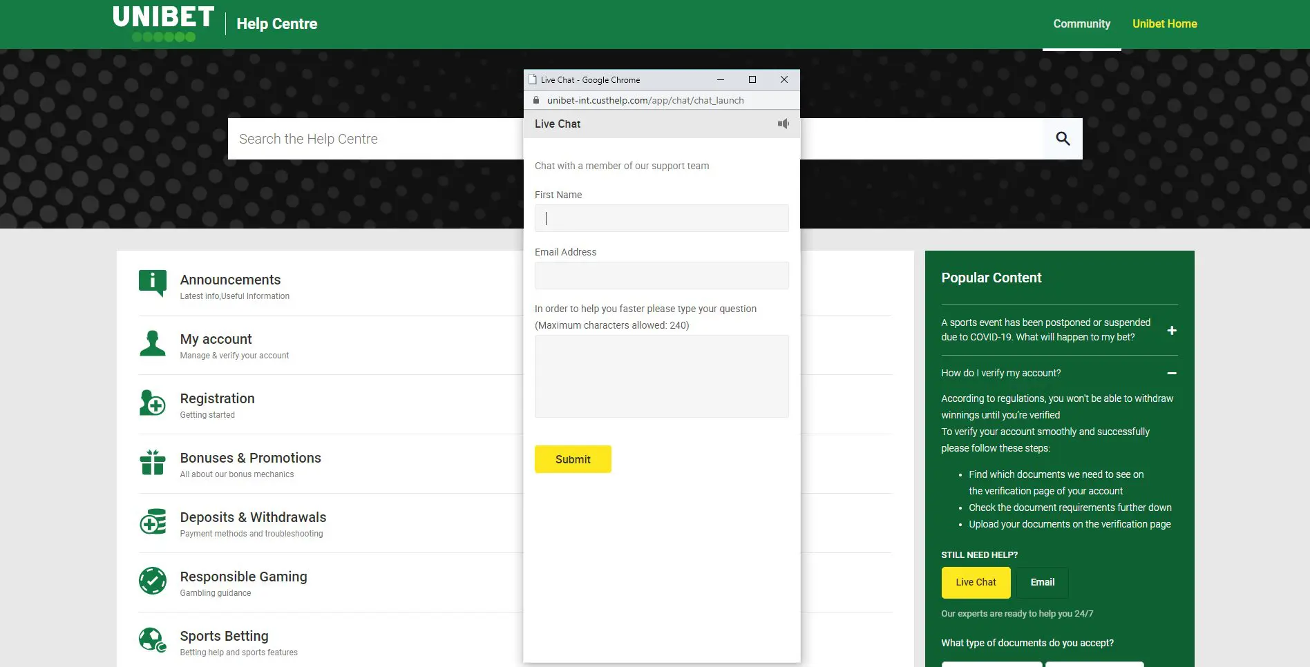 unibet live chat klientų aptarnavimo centras community