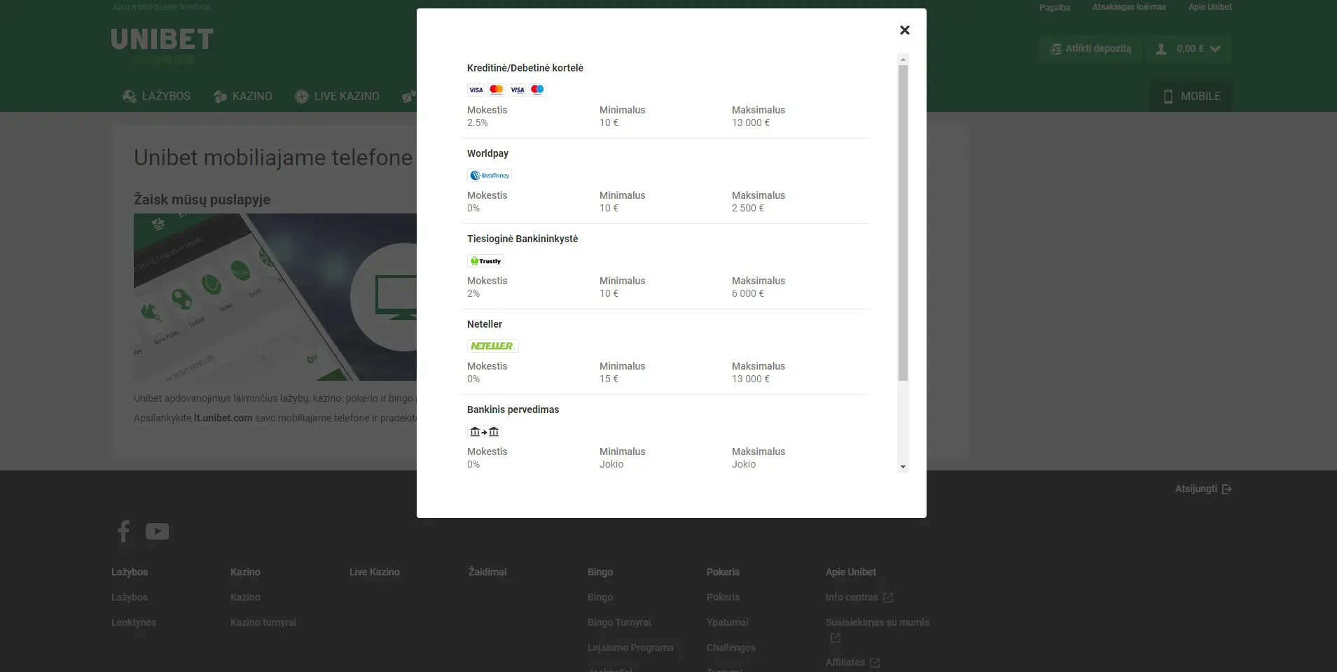 unibet mokejimo metodai withdrawal skrill neteller visa mastercard