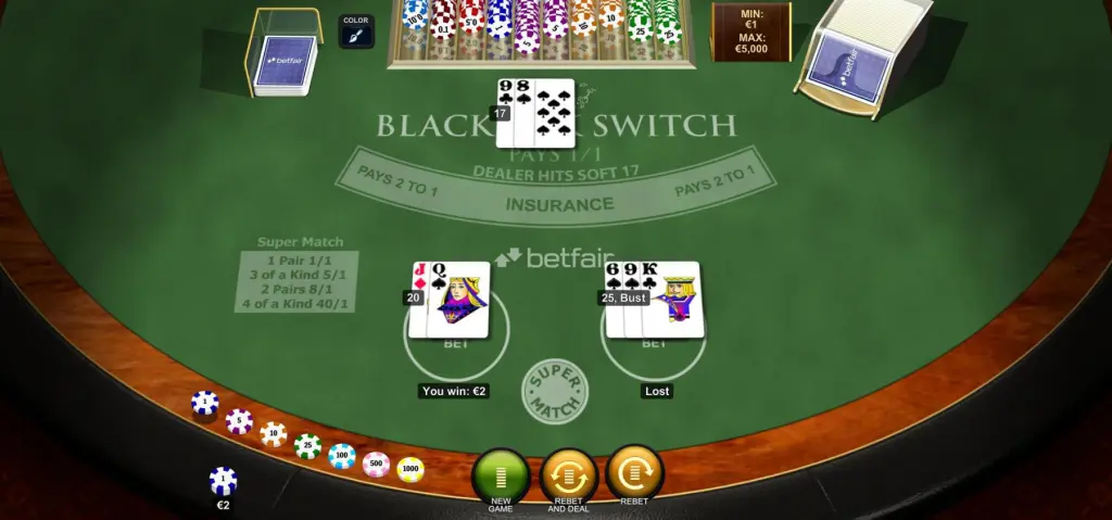 BlackJack Switch taisyklės