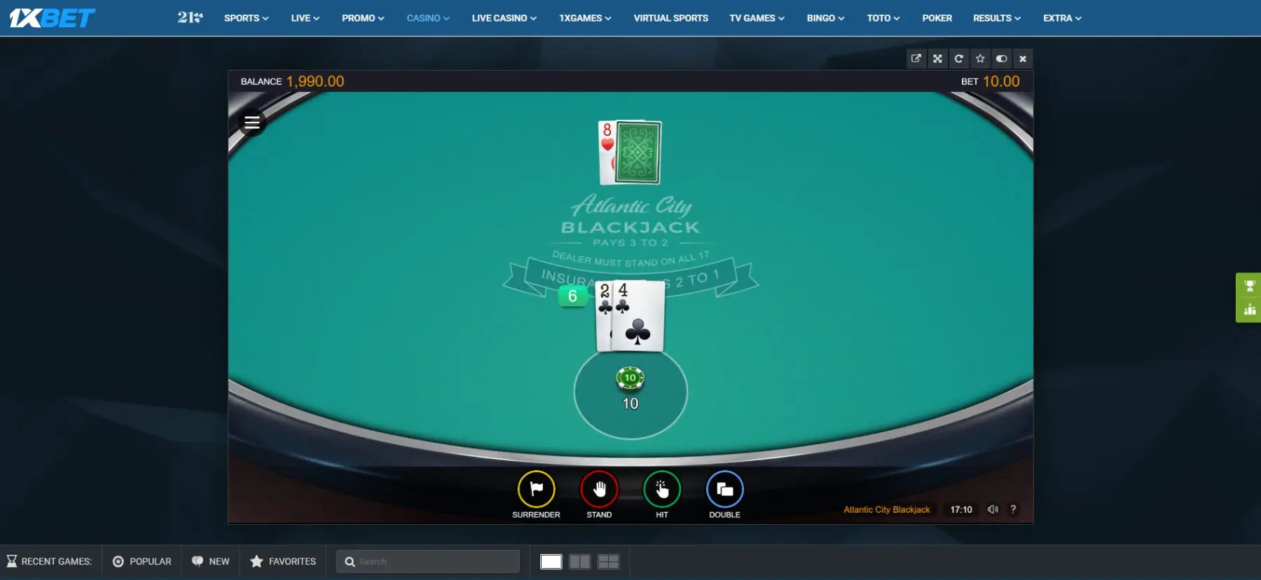 1xbet atlantic city blackjack