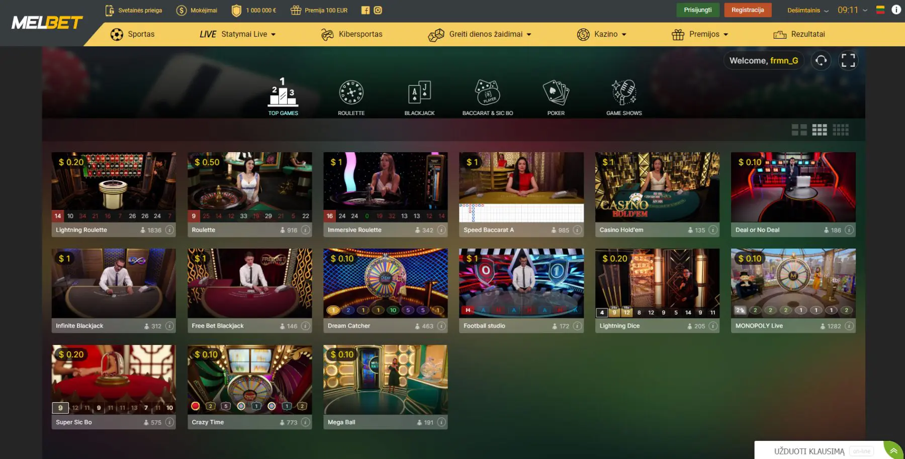 melbet evolution gaming mega ball monopoly live crazy time lightning roulette