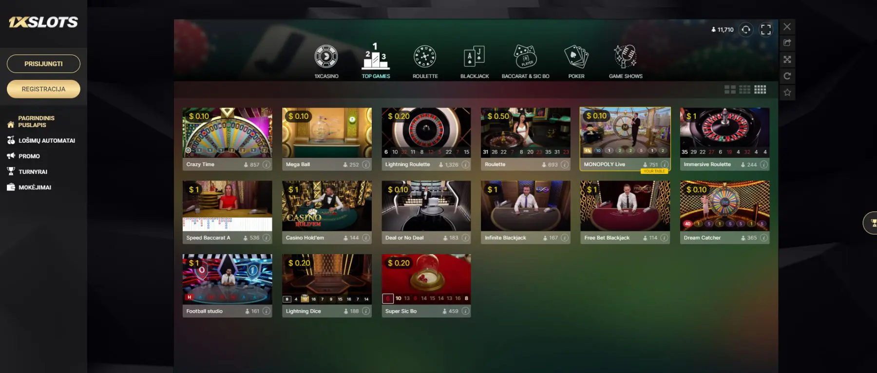 1xslots evolution gaming populiariausi žaidimai crazy time lightning roulette mega ball