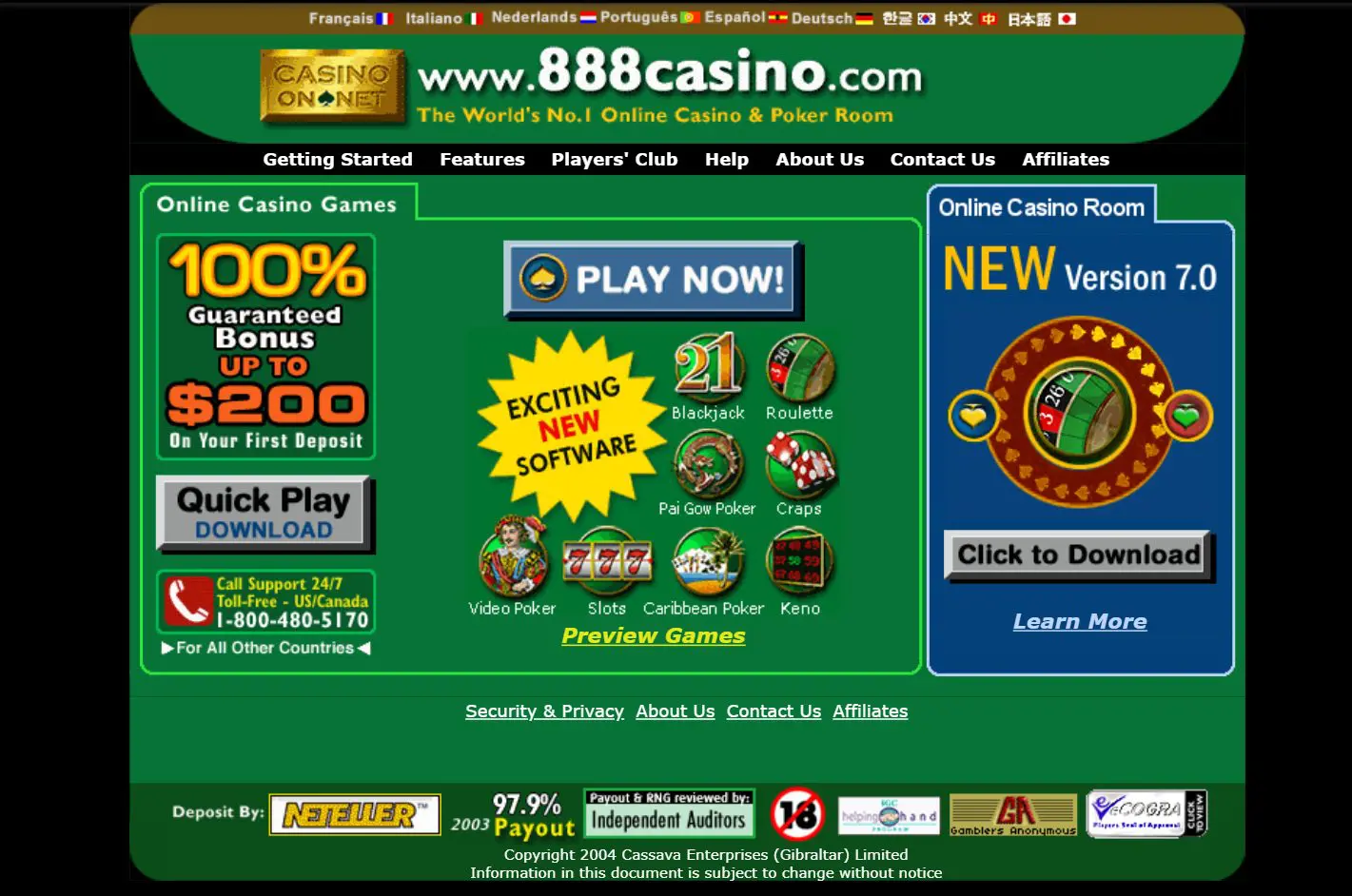 888 casino 2004 metai year kazino evoliucija blackjack roulette slots video poker