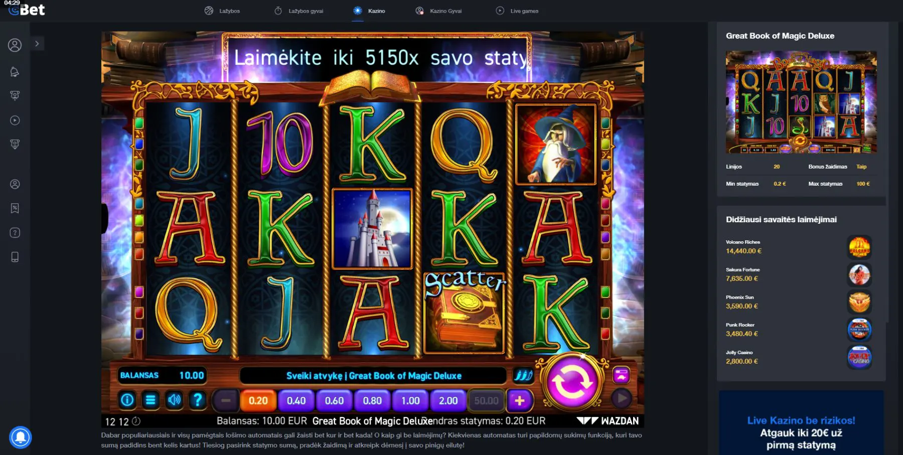 great book of magic deluxe wazdan cbet lošimo automatas magija burtininkas