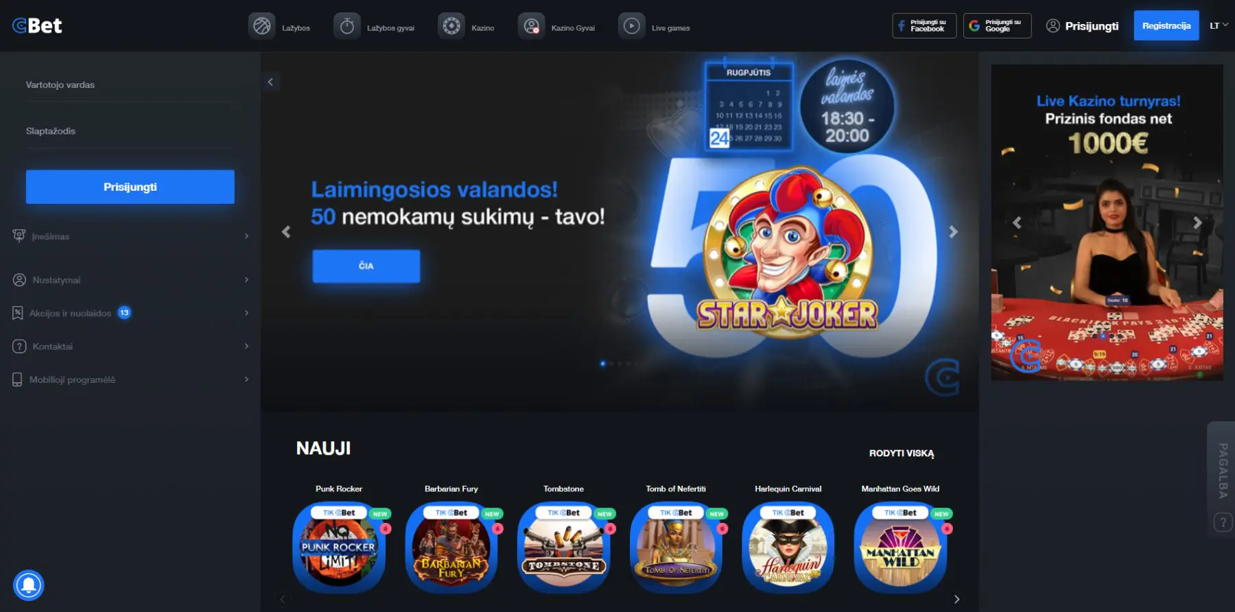 cbet kazino žaidimai laimingosios valandos star joker punk rocker tombstone harlequin carnival