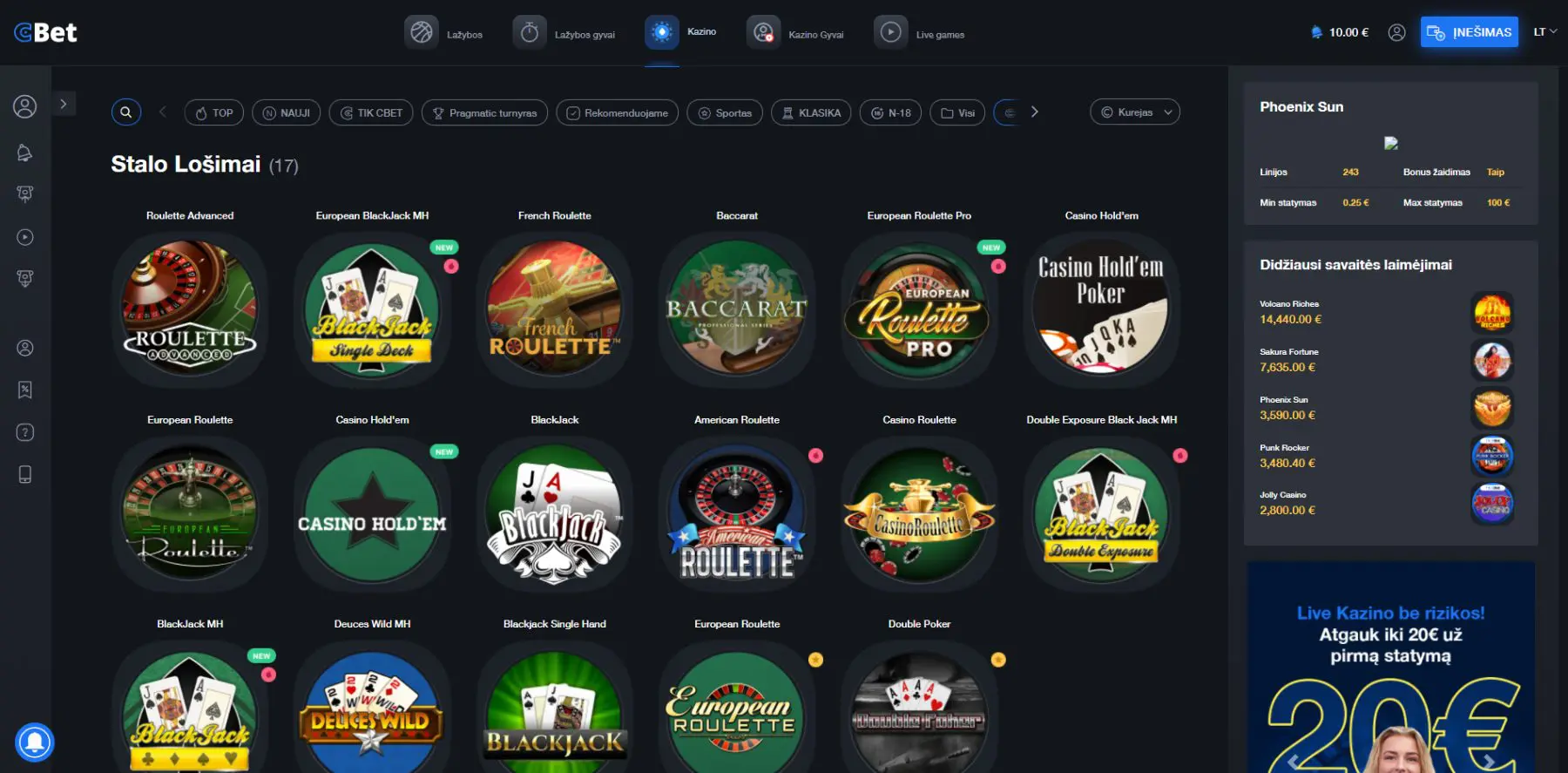cbet stalo žaidimai lošimai poker ruletė baccarat blackjack casino holdem deuces wild video pokeris