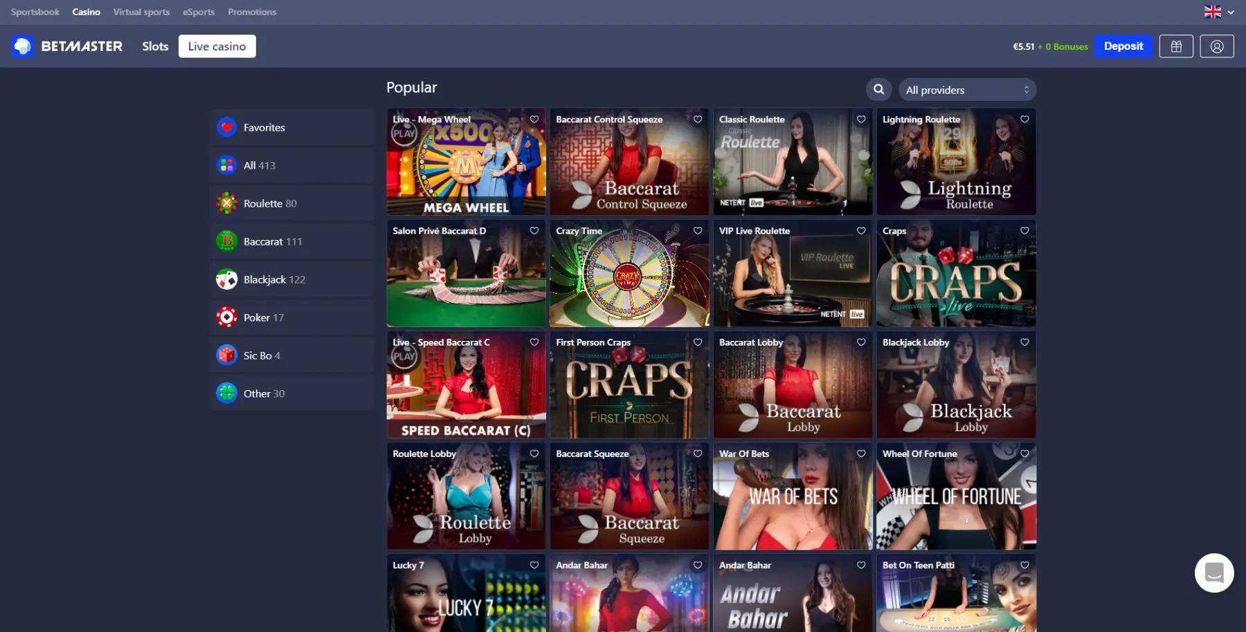 betmaster live casino kazino crazy time evolution gaming craps blackjack