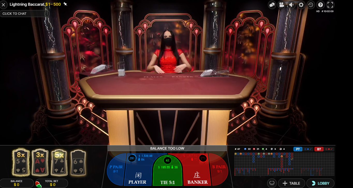 lightning baccarat evolution gaming žaidimas