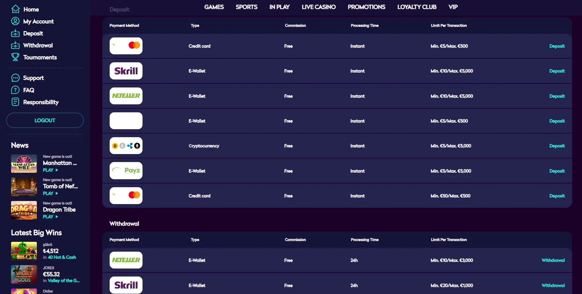 casino360 mokėjimo metodai payments methods visa mastercard skrill neteller bitcoin