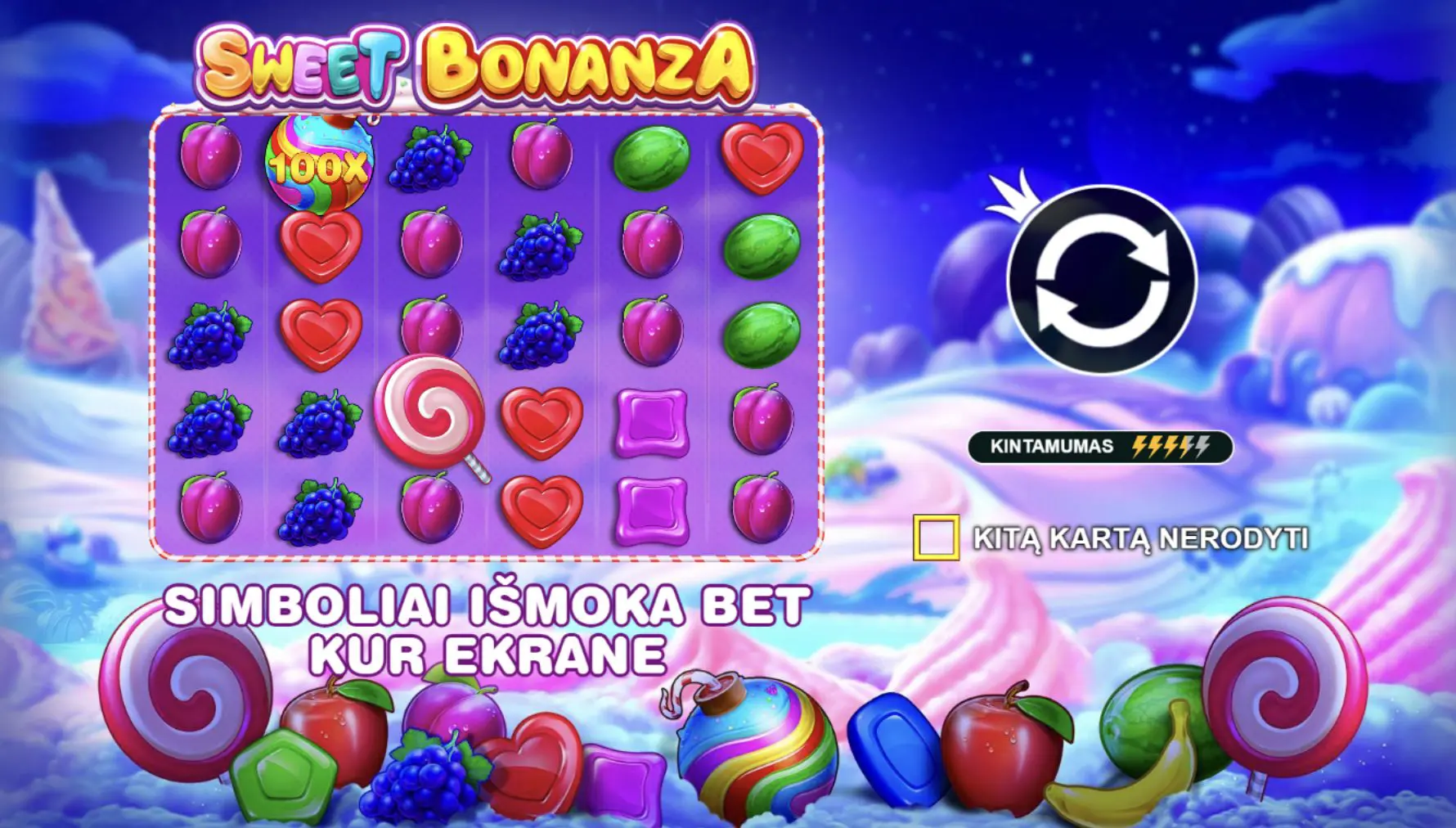 sweet bonanza daugikliai bananai saldainių bombos ledinukai