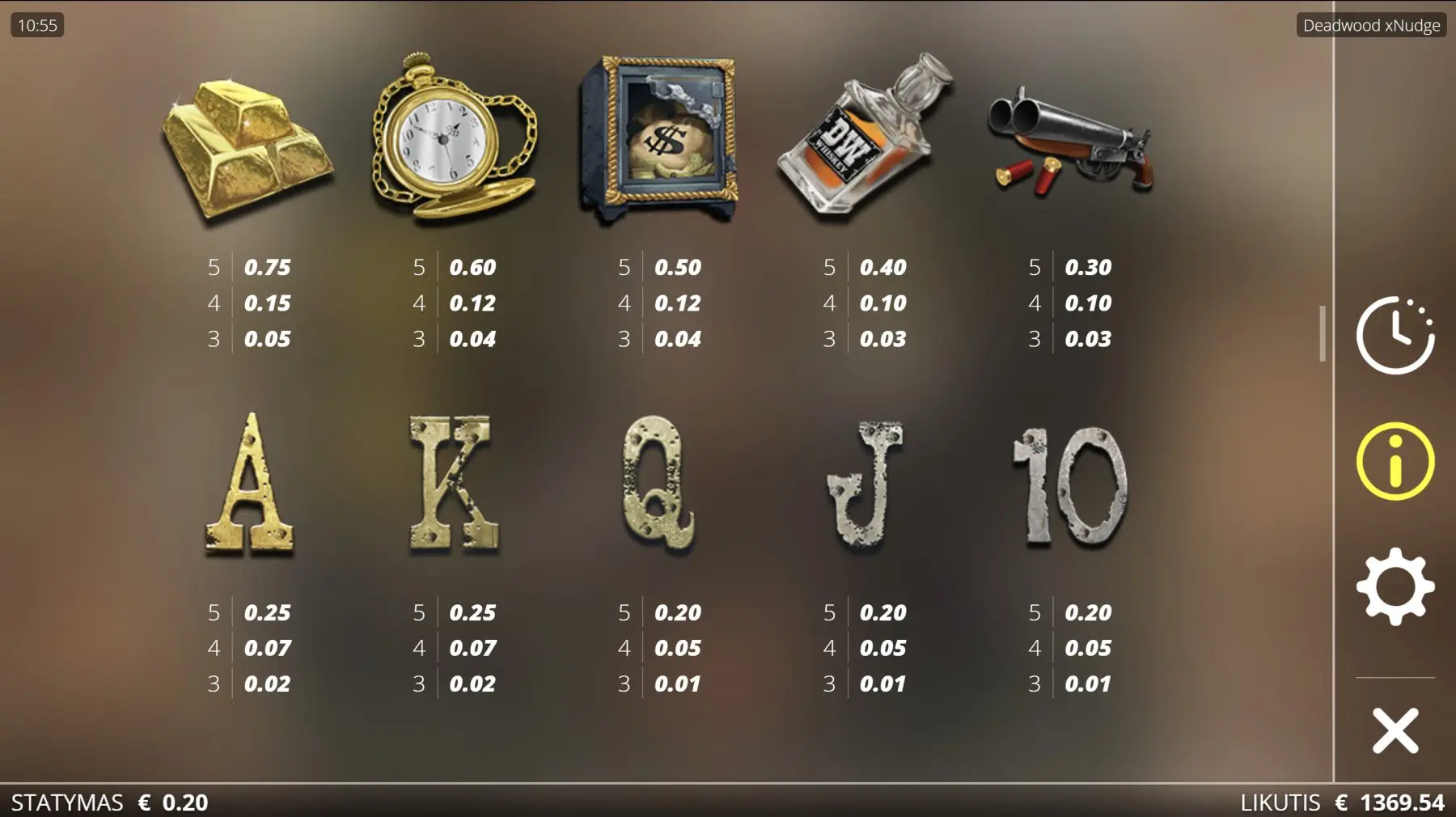 deadwood xnudge simboliai aukso luitas nešiojamas laikrodis pinigų maišas