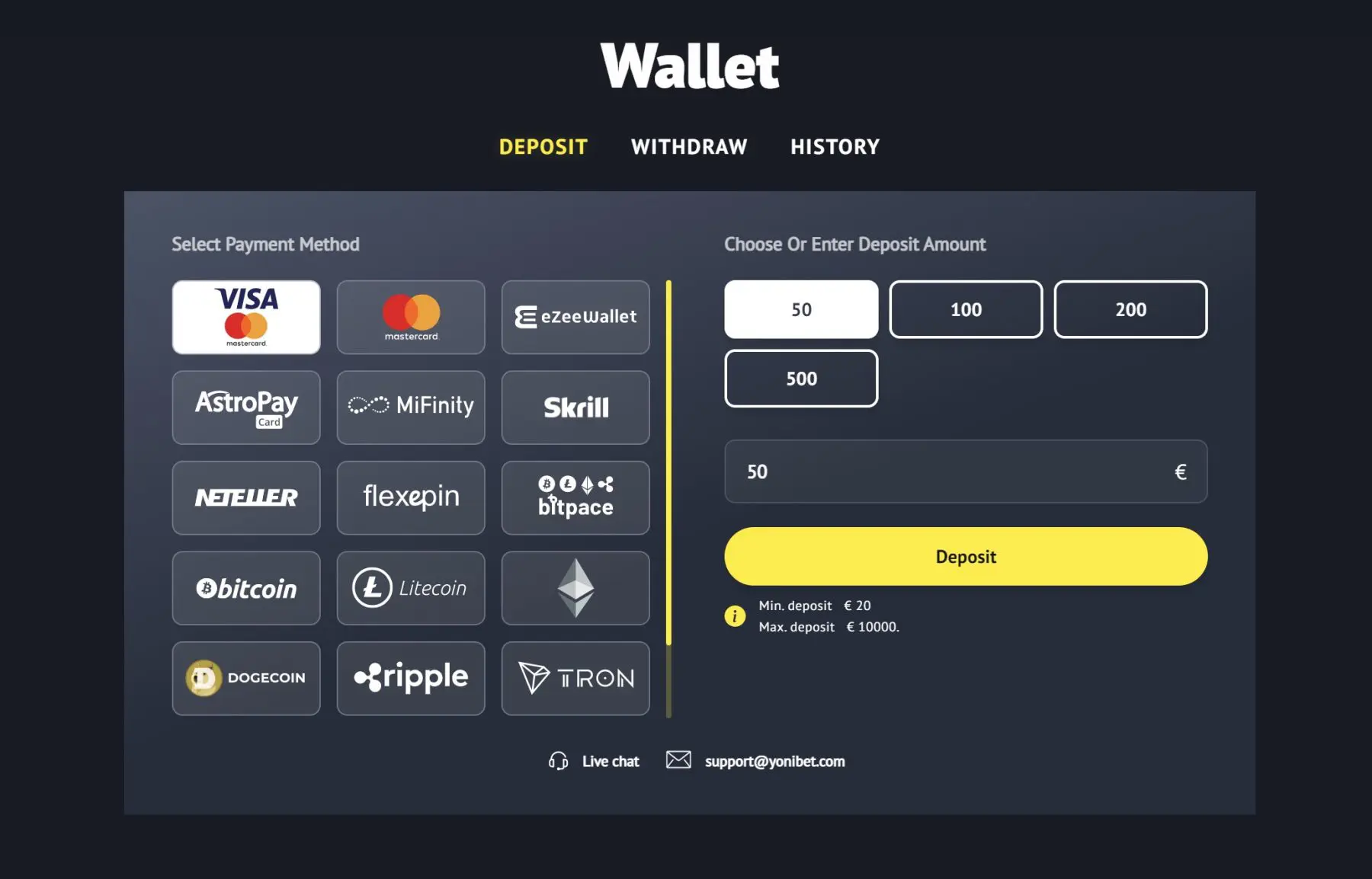 yonibet mokėjimo metodai visa mastercard kriptovaliutos bitcoin ethereum skrill 