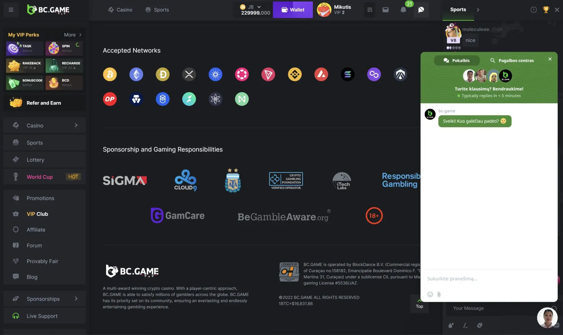 bc game klientų aptarnavimas tiesioginis pokalbis