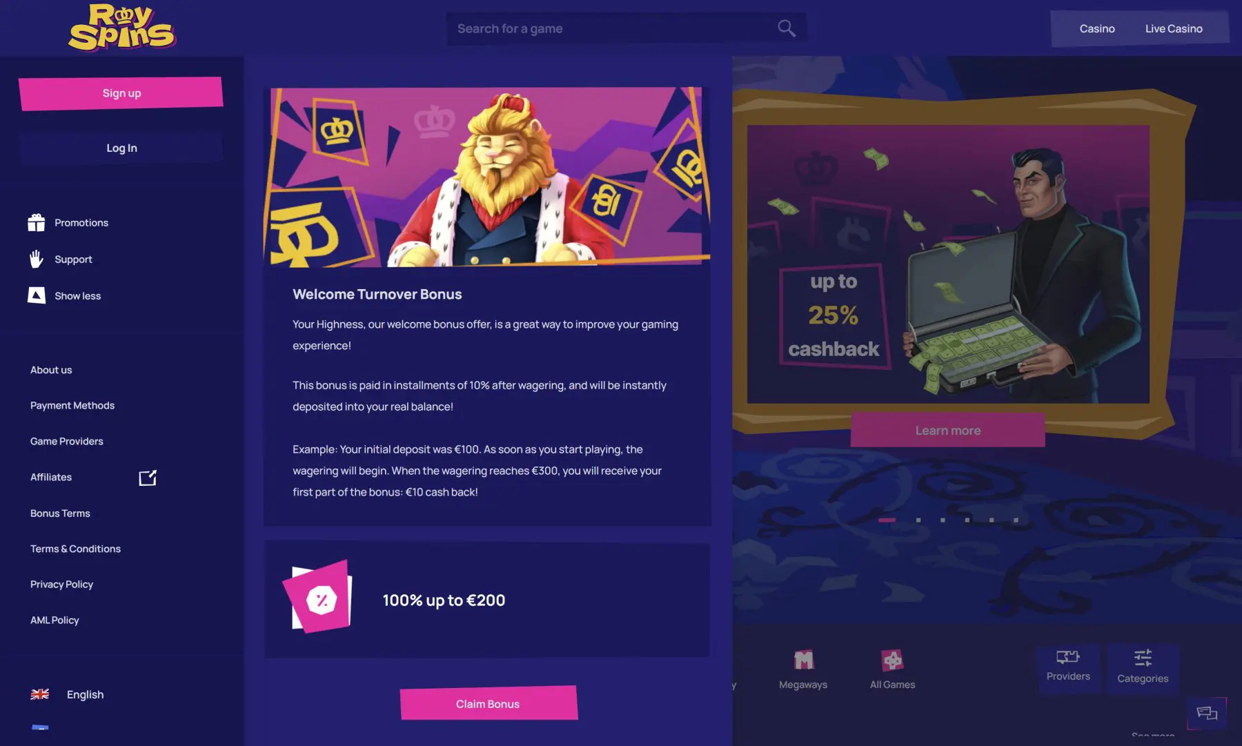 royspins kazino pirmojo įnašo papildymo premija