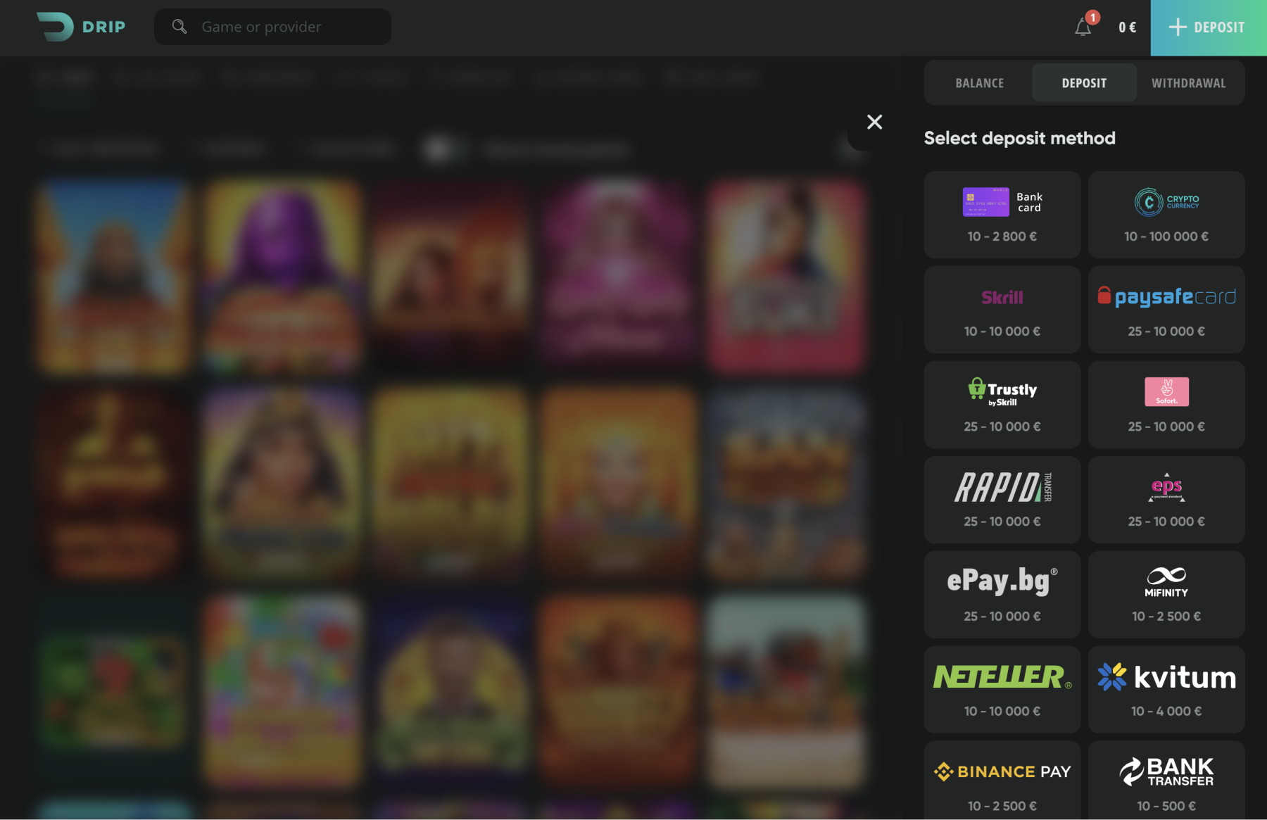 drip kazino mokėjimo metodai bankinė kortelė crypto skrill