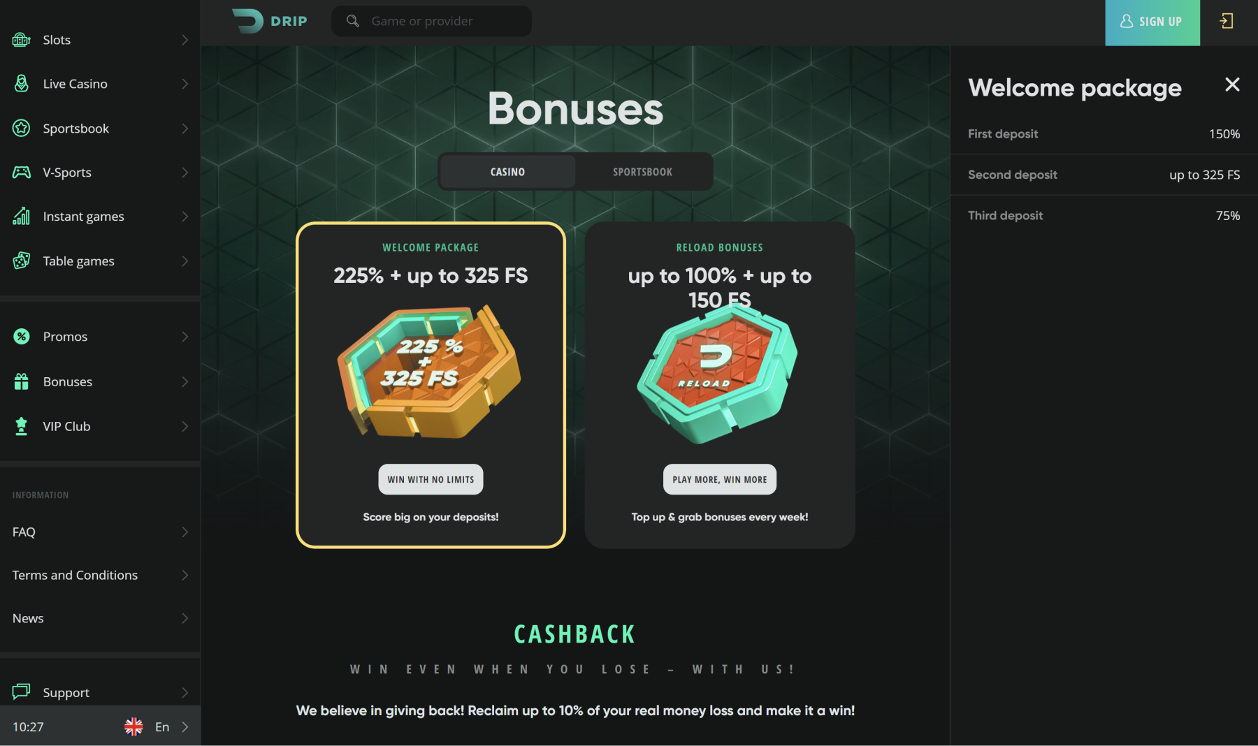 drip casino kazino premijos bonusai pasveikinimo premija