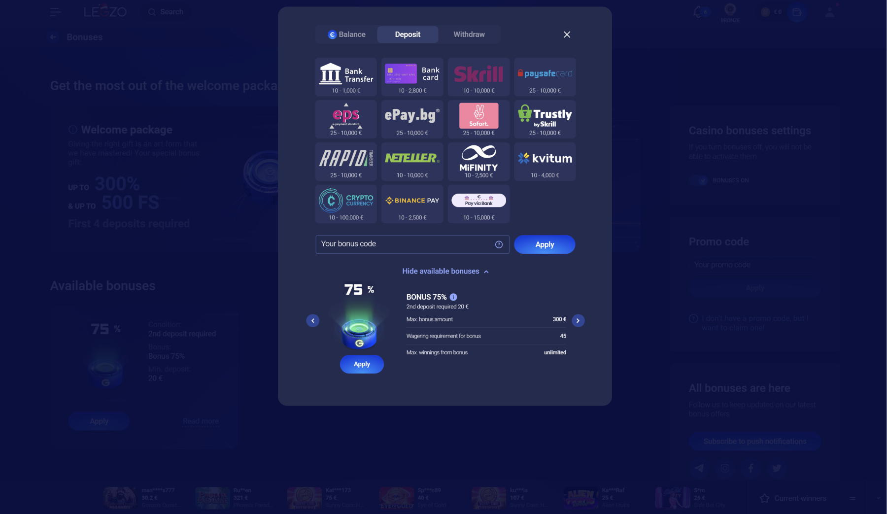 legzo mokėjimo metodai bankinės kortelės kriptovaliutos skrill trustly