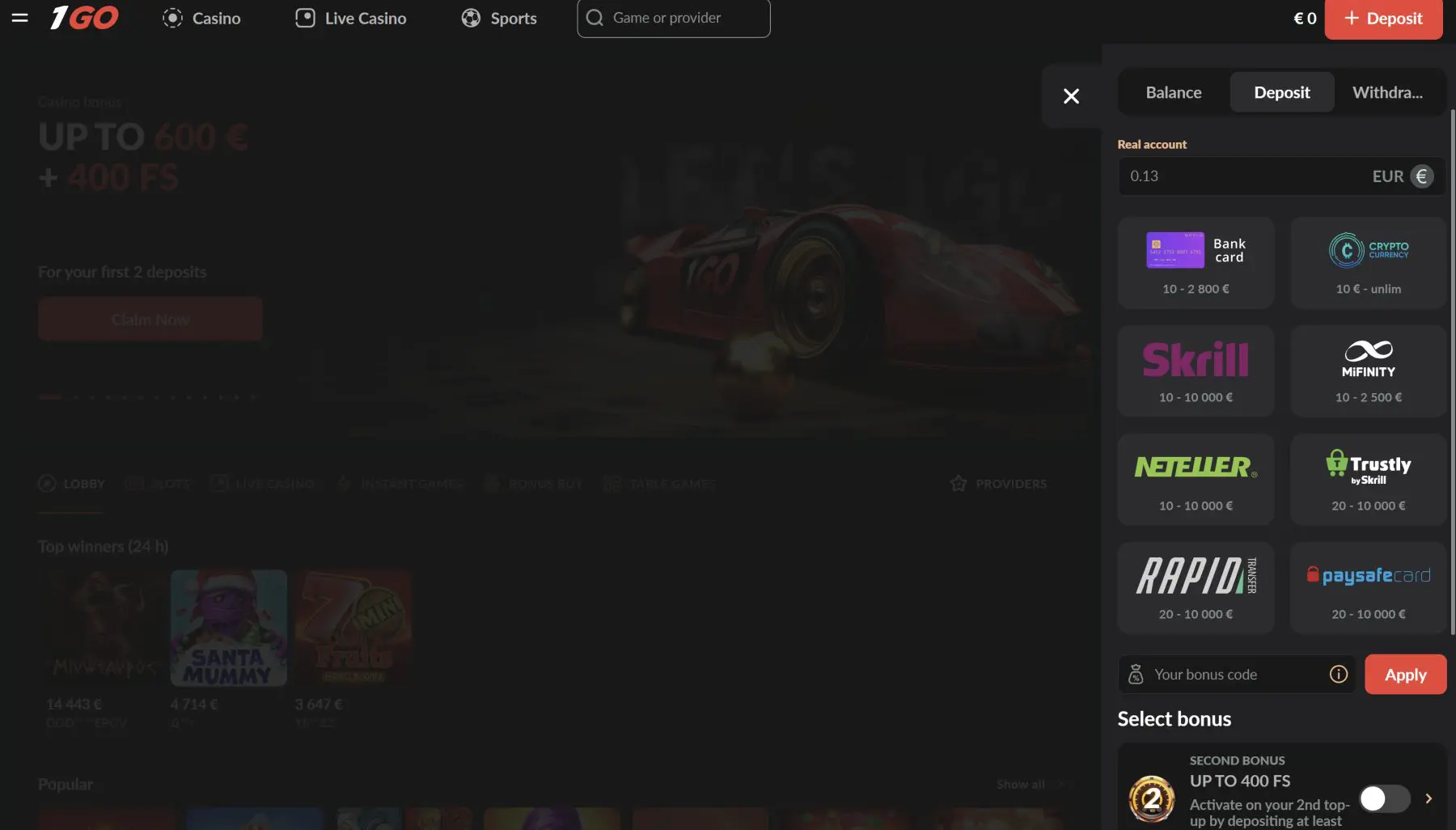 1go kazino mokėjimo metodai bankinė kortelė skrill kriptovaliutos