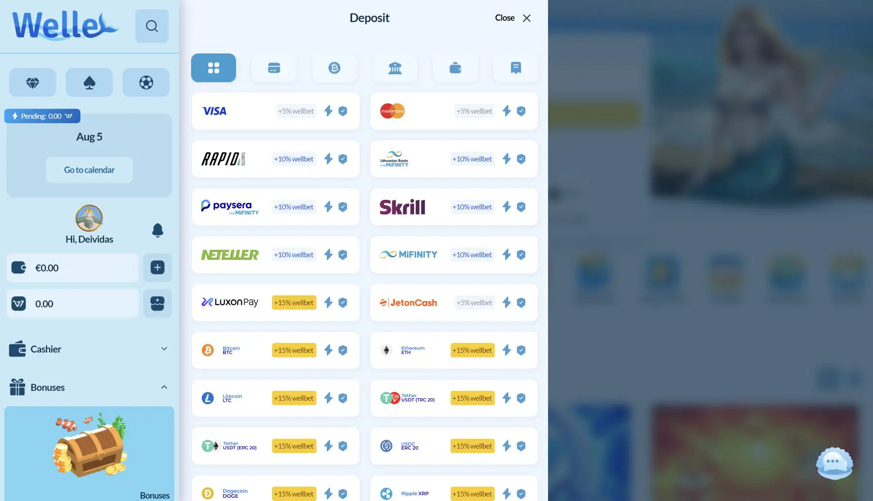 welle kazino mokėjimo metodai