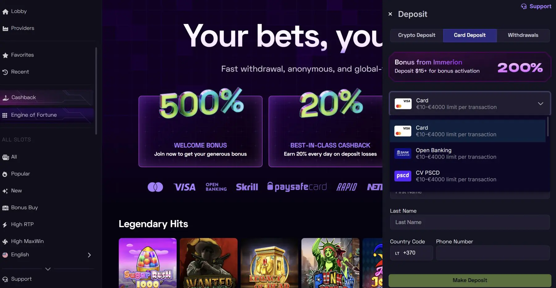 immerion-mokejimo-metodai