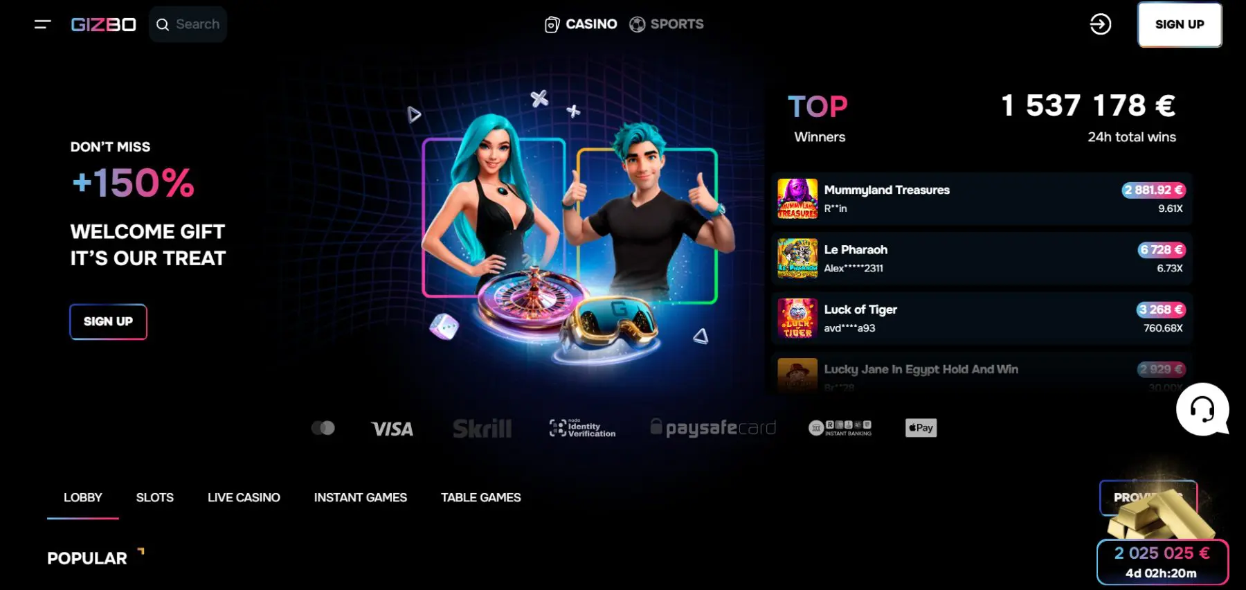 Gizbo.Casino apžvalga 【2025】 Kazino žaidimai ir premijos