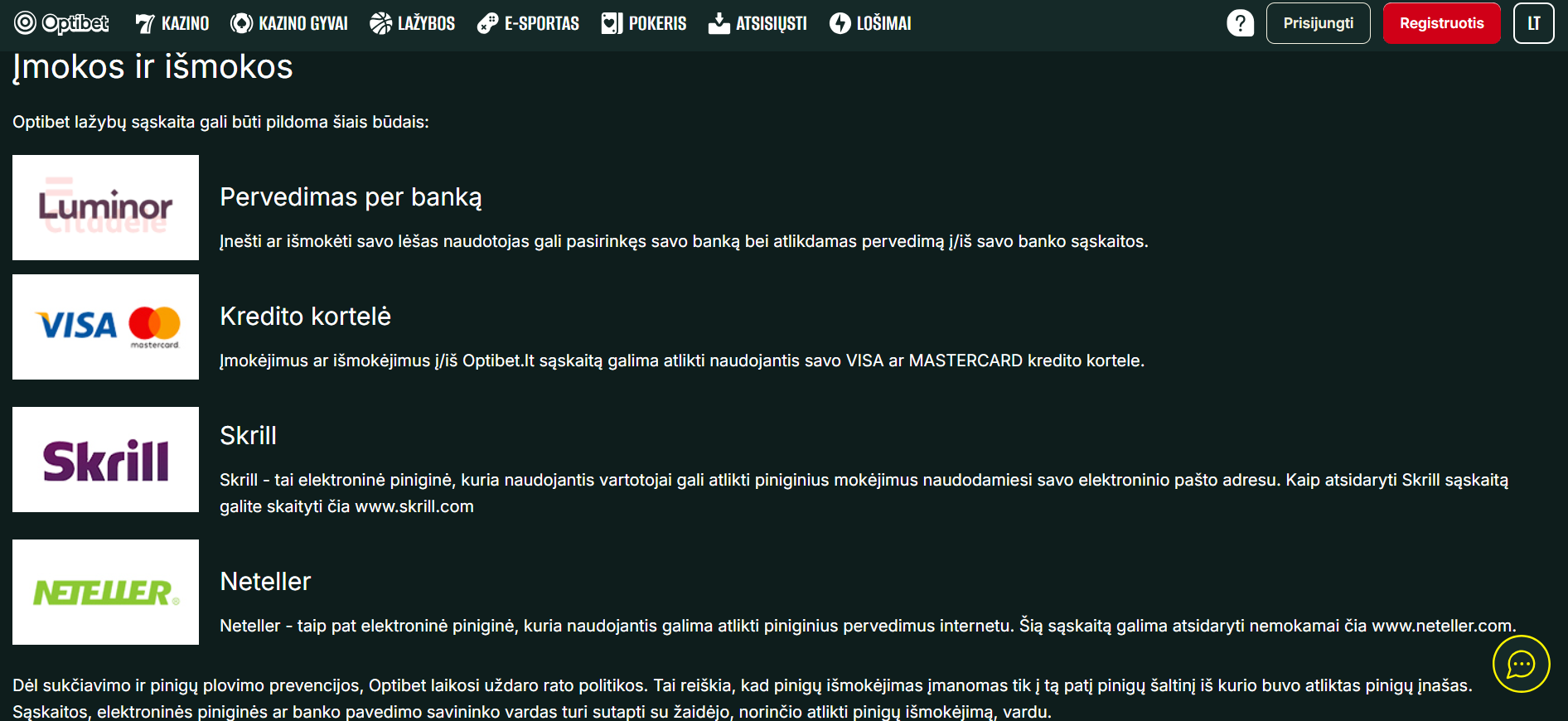 Optibet mokėjimai optibet-mokėjimo-būdai