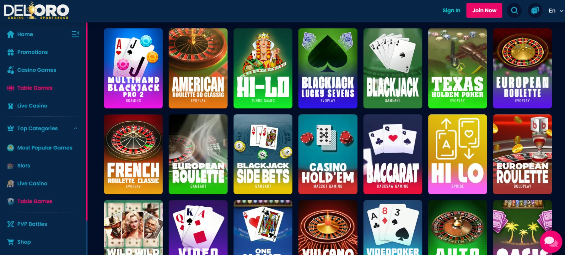 Stalo žaidimai Del-Oro-Casino-zaidimai