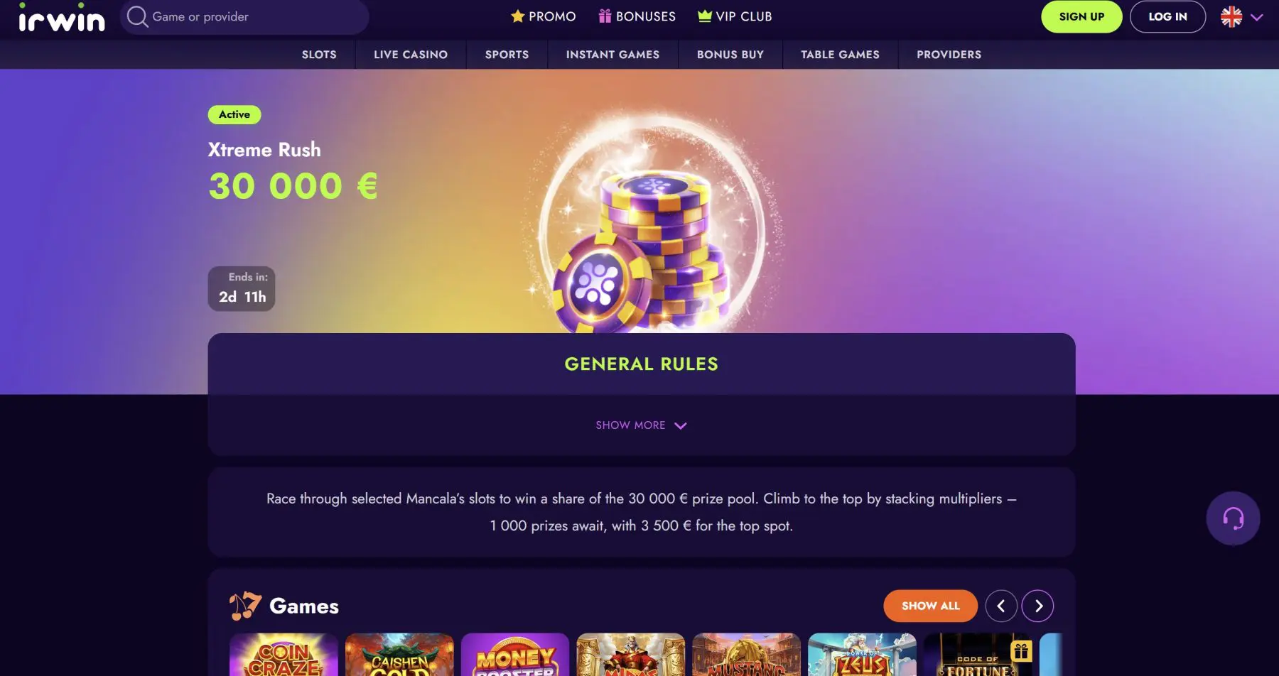 irwin casino xtreme rush