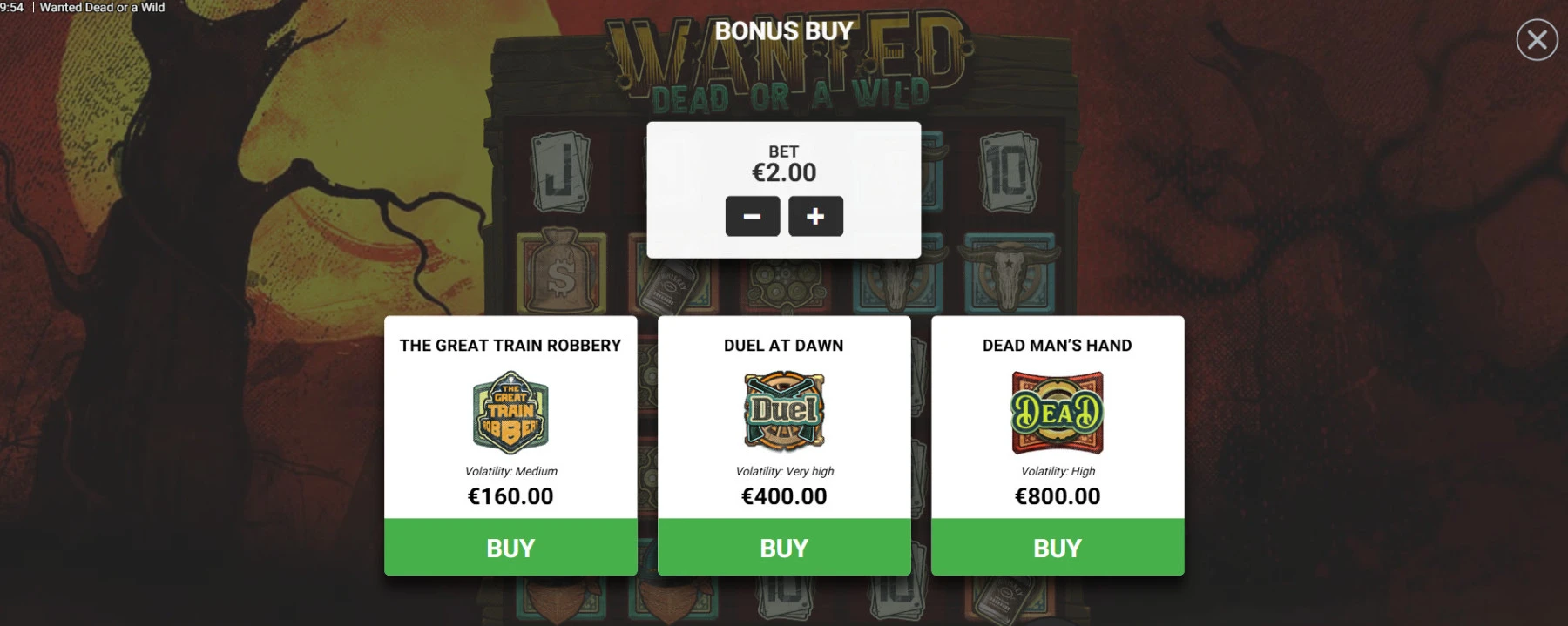 Premijų pirkimo funkcija Wanted-Dead-or-a-Wild-bonus-buy-funkcija