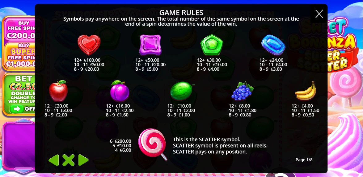 Simboliai ir išmokėjimai Sweet-Bonanza-Super-Scatter-simboliai-ir-išmokos