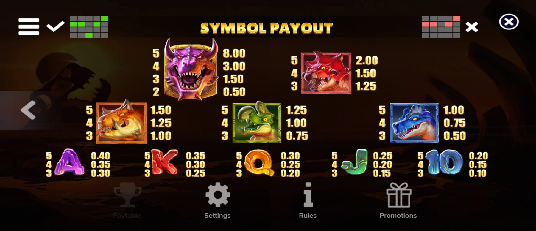 Išmokų lentelė ir simboliai rex-stampede-simboliai