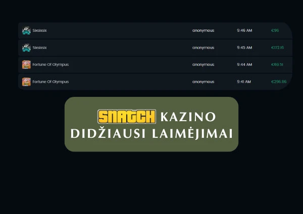 „Snatch“ kazino laimėjimai
