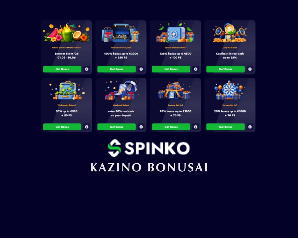 „Spinko“ kazino bonusai