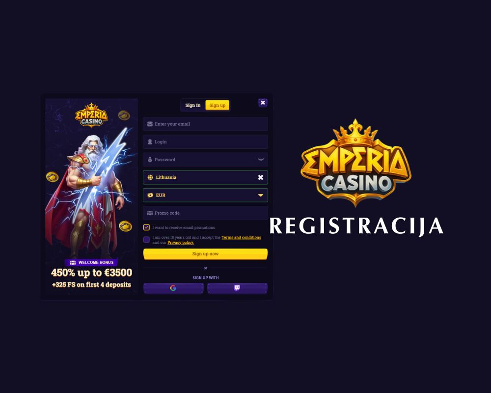 „Emperia“ kazino registracija vos per kelias minutes