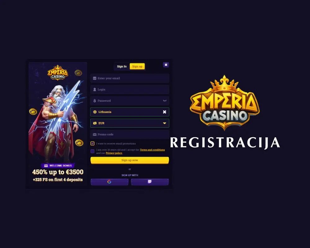 „Emperia“ kazino registracija vos per kelias minutes