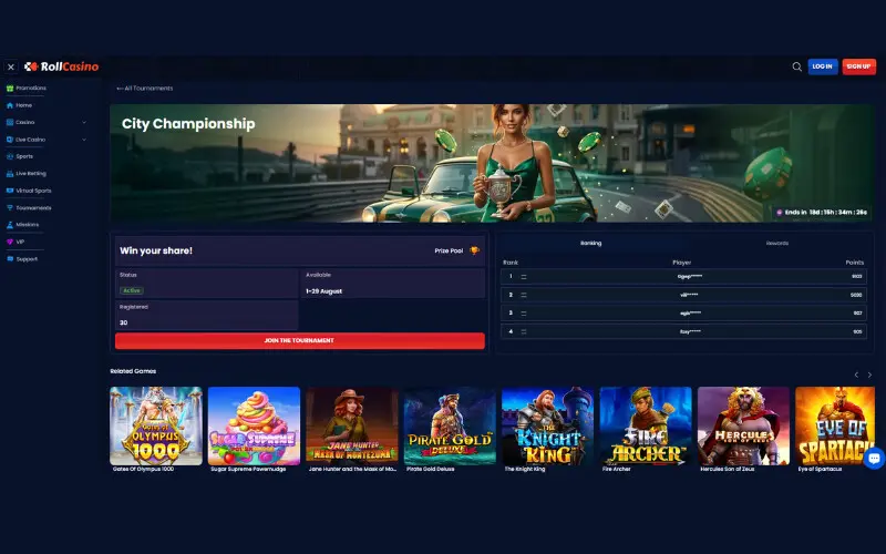 „City Championship“ turnyras „RollCasino“ rollcasino-turnyras-city-championship